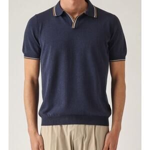Gran Sasso Cotton Skipper Polo Knit Shirt Blue Size 48